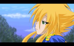 Rule 34 | 1girl, animated, animated gif, blonde hair, breath of fire, breath of fire ii, cloud, forest, green eyes, nature, nina (breath of fire ii), outdoors, sidelocks, sky, solo, tree