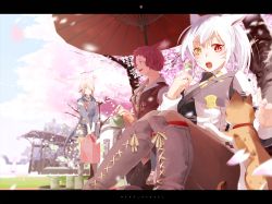 Rule 34 | 10s, 3girls, :o, animal ears, artist name, au ra, blurry, boots, box, carrying, cat, cat ears, cherry blossoms, cross-laced footwear, dango, depth of field, detached sleeves, dragon girl, dragon horns, dragon tail, facial mark, final fantasy, final fantasy xiv, floral print, food, green eyes, hanami, heterochromia, highres, horns, jewelry, knee boots, knees together feet apart, lace-up boots, letterboxed, light, lili mdoki, looking at another, looking to the side, miqo&#039;te, multiple girls, oil-paper umbrella, pantyhose, park, pendant, petals, picnic, pink hair, ponytail, red eyes, shade, short hair, sitting, slit pupils, spring (season), tail, teapot, tree, umbrella, wagashi, warrior of light (ff14)