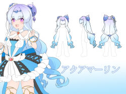 Rule 34 | 1girl, :d, bangle, blue bow, blue dress, blue hair, blush, bow, bracelet, breasts, cleavage, collar, commentary request, cowboy shot, cross-laced clothes, cross-laced dress, detached collar, dress, drill hair, frilled dress, frills, hair between eyes, highres, jewelry, kawagoe pochi, long hair, looking at viewer, marin (ragnarok online), medium bangs, medium breasts, multiple views, off-shoulder dress, off shoulder, open mouth, pink eyes, ragnarok online, round teeth, slime (creature), smile, teeth, translation request, trouvere (ragnarok online), upper teeth only, very long hair, white collar, white dress, white wings, wings