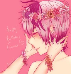 Rule 34 | 1girl, absurdres, crown, english text, closed eyes, flower, flower (vocaloid), flower (vocaloid4), happy, happy birthday, highres, pink theme, rinday00, ship, short hair, smile, solo focus, vocaloid, watercraft, yuri