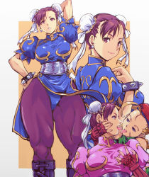 Rule 34 | 2girls, ahoge, alternate color, antenna hair, beret, black footwear, blonde hair, blue dress, blue eyes, boots, bracelet, braid, grabbing another&#039;s breast, breasts, brown eyes, brown hair, brown legwear, bun cover, cammy white, capcom, china dress, chinese clothes, chun-li, commentary request, covered erect nipples, cross-laced footwear, double bun, dress, earrings, fingerless gloves, garrison cap, gloves, gold trim, grabbing, green leotard, hair bun, hat, jewelry, kamisimo 90, kiss, knee boots, lace-up boots, large breasts, leotard, lipstick, long hair, makeup, medium breasts, multiple girls, multiple views, open mouth, pantyhose, pelvic curtain, pink dress, player 2, puffy sleeves, sash, scar, short sleeves, simple background, smile, spiked bracelet, spikes, standing, street fighter, thick thighs, thighs, tongue, tongue out, twin braids, wind, wind lift, yuri