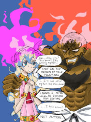 Rule 34 | + +, 00s, age difference, bald, blue background, chest hair, cross-shaped pupils, english text, father and daughter, flaming hair, long hair, lordgenome, multicolored hair, muscular, nia teppelin, simple background, spiral king, symbol-shaped pupils, tengen toppa gurren lagann