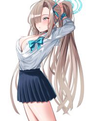 Rule 34 | 1girl, asuna (blue archive), blue archive, blue eyes, breasts, cleavage, large breasts, light brown hair, long hair, nigori (keydoor), shirt, solo, standing, white shirt