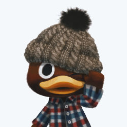 Rule 34 | animal crossing, bill (animal crossing), bird, duck, flannel shirt, hat, highres, holding, holding clothes, holding hat, knit hat, looking at viewer, nintendo, omochi freedom, simple background, white background