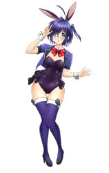 Rule 34 | 1girl, :o, absurdres, ahoge, alternate costume, animal ears, black footwear, blush, bow, bowtie, breasts, chuunibyou demo koi ga shitai!, commentary request, contrapposto, cropped jacket, eyepatch, fake animal ears, full body, hand up, high heels, highres, itacho (itasha draws), jacket, leaning forward, leotard, looking at viewer, one side up, open mouth, pink jacket, playboy bunny, rabbit ears, red bow, red bowtie, shiny clothes, shoes, short hair, short sleeves, simple background, skindentation, small breasts, solo, standing, takanashi rikka, thighhighs, w, white background, wrist cuffs