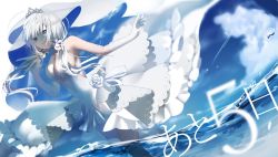 Rule 34 | 1girl, aircraft, airplane, alternate costume, armpits, azur lane, blue eyes, blue sky, blurry, breasts, bridal veil, cleavage, cloud, commentary request, depth of field, dress, elbow gloves, floating hair, gloves, hair ornament, half-closed eyes, hands up, highres, illustrious (azur lane), illustrious (morning star of love and hope) (azur lane), in water, large breasts, long hair, looking at viewer, low twintails, mole, mole under eye, no bra, ocean, parted lips, sidelocks, sky, smile, solo, standing, tiara, twintails, veil, wading, water drop, waves, wedding dress, white dress, white gloves, white hair, wind, wind lift, yuzua