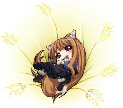 Rule 34 | 00s, 1girl, animal ears, chibi, holo, shiwo, solo, spice and wolf, tail, wolf ears, wolf tail