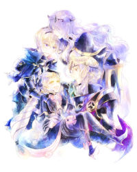 Rule 34 | 2boys, 2girls, armor, blonde hair, brother and sister, brothers, camilla (fire emblem), closed eyes, dress, elise (fire emblem), fire emblem, fire emblem fates, gloves, gradient background, hair ribbon, hairband, kuzumosu, leo (fire emblem), long hair, multiple boys, multiple girls, nintendo, purple eyes, purple hair, ribbon, siblings, sisters, twintails, xander (fire emblem)