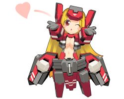 Rule 34 | 1girl, blonde hair, blush, blush stickers, breasts, chibi, cosmic break, crimrose, heart, large breasts, long hair, mecha musume, navel, one eye closed, open mouth, reaching, reaching towards viewer, red eyes, solo, transparent background, very long hair, wakaba sprout, wink