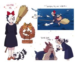 Rule 34 | 1boy, black dress, bow hairband, broom, broom riding, brown footwear, commentary request, cosplay, creatures (company), crossdressing, dress, galarian form, galarian zigzagoon, game freak, gen 3 pokemon, gen 5 pokemon, gen 8 pokemon, hairband, highres, holding, holding pokemon, kiki (majo no takkyuubin), kiki (majo no takkyuubin) (cosplay), korean commentary, korean text, majo no takkyuubin, male focus, nintendo, piers (pokemon), pokemon, pokemon (creature), pokemon swsh, red hairband, shoes, standing, stoutland, translation request, water, wingull, wreath, zigzagdb