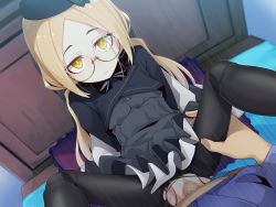 Rule 34 | 1boy, 1girl, black legwear, blonde hair, censored, clothed sex, doll, doll joints, dutch angle, glasses, hat, hetero, highres, joints, long hair, looking at viewer, missionary, mosaic censoring, ogami kazuki, original, penis, pov, round eyewear, sex, spread legs, torn clothes, torn legwear, vaginal, yellow eyes