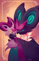Rule 34 | ^ ^, closed eyes, commentary, creature, creatures (company), english commentary, closed eyes, facing another, family, game freak, gen 6 pokemon, happy, highres, holding, holding pokemon, nintendo, no humans, noibat, noivern, pokemon, pokemon (creature), pombei, signature