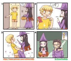 Rule 34 | 1girl, 2boys, 4koma, ^^^, absurdres, agatsuma zenitsu, bad id, bad pixiv id, bit gag, black hair, blonde hair, blush, blush stickers, brand name imitation, brown eyes, brown hair, candy, cellphone, cigarette, clothes pull, comic, commentary, cum, cum in mouth, dress, drooling, earrings, english text, eyebrows, fellatio, food, gag, greenteaneko, hair ribbon, halloween, hat, heart, high heels, highres, jewelry, kamado nezuko, kamado tanjirou, kimetsu no yaiba, long hair, monster girl, mouth hold, multicolored hair, multiple boys, open mouth, oral, pants, pants pull, phone, pink eyes, purple dress, red hair, ribbon, scar, scar on face, scar on forehead, shirt, smartphone, smile, smoking, square 4koma, t-shirt, thumbs up, trick or treat, turn pale, witch hat, yaoi, | |