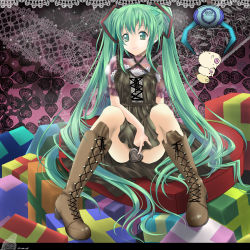 Rule 34 | 1girl, 41y (yooichiwai), absurdres, bad id, bad pixiv id, boots, box, candy, censored, chocolate, chocolate heart, clover, convenient censoring, dress, food, four-leaf clover, gift, green eyes, green hair, hatsune miku, heart, highres, knee boots, letterboxed, long hair, matching hair/eyes, minase saki, pig, sitting, smile, solo, stuffed animal, stuffed toy, twintails, very long hair, vocaloid