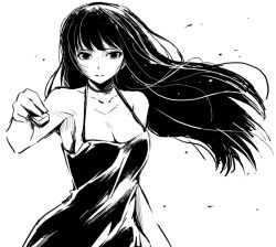 Rule 34 | 1girl, black hair, greyscale, kubocha, long hair, looking at viewer, monochrome, original, simple background, solo, white background