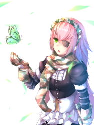 Rule 34 | 1girl, bug, butterfly, camouflage, cz2128 delta, eyepatch, gloves, green eyes, bug, long hair, maid, maid headdress, open mouth, overlord (maruyama), pink hair, scarf, simple background, solo, tsubu c
