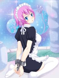 Rule 34 | 1girl, absurdres, apron, bdsm, blue eyes, bondage, bound, breasts, chain, facu10mag, fairy tail, feet, highres, large breasts, looking at viewer, maid, maid apron, maid headdress, no shoes, pink hair, short hair, thighhighs, virgo (fairy tail), white thighhighs
