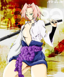 Rule 34 | 1girl, alternate costume, bad id, breasts, haruno sakura, naruto, naruto (series), navel, solo, tagme, togatogatoga (pixiv980894), uchiha sasuke