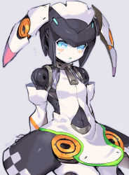 Rule 34 | 1girl, absurdres, blue eyes, blush stickers, commentary request, detached sleeves, dia (world flipper), highres, joints, navel, partial commentary, robot, robot joints, solo, suurin (ksyaro), sweatdrop, world flipper, zipper