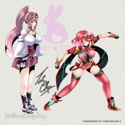 2girls breasts dancing glimmer_(xenoblade) large_breasts long_hair mother_and_daughter multiple_girls parody ponytail pyra_(xenoblade) red_eyes the_simpsons very_long_hair xenoblade_chronicles_(series) xenoblade_chronicles_2 zantybunny