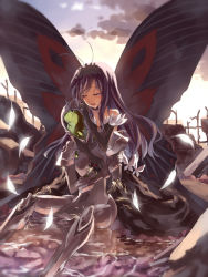 Rule 34 | 10s, 1girl, accel world, antenna hair, arita haruyuki, armor, asuka (louyun), bad id, bad pixiv id, bare shoulders, black hair, bug, butterfly, butterfly wings, closed eyes, crying, duel avatar, feathers, hairband, insect, insect wings, kuroyukihime, long hair, silver crow, tears, wings