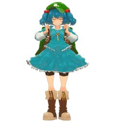 Rule 34 | 1girl, bad id, bad pixiv id, closed eyes, female focus, full body, hair bobbles, hair ornament, hat, highres, kawashiro nitori, matsutani, short hair, solo, standing, touhou, transparent background, two side up