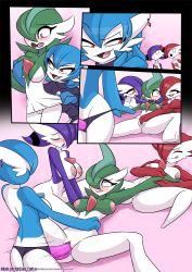Rule 34 | 4girls, arm grab, arm up, blue hair, blush, grabbing another&#039;s breast, breasts, closed eyes, creatures (company), crossgender, dankodeadzone, dildo, fingering, frottage, gallade, game freak, gardevoir, gen 3 pokemon, gen 4 pokemon, grabbing, grabbing from behind, green hair, hair over one eye, highres, medium breasts, monster girl, multiple girls, nintendo, nipples, no humans, object insertion, pokemon, pokemon (creature), purple hair, pussy, pussy juice, red hair, rolling eyes, rubbing, sex toy, smile, strap-on, surprised, tongue, tongue out, vaginal, vaginal object insertion, yuri