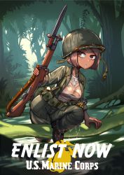 Rule 34 | 1girl, bolt action, boots, breasts, brown eyes, brown hair, dog tags, erica (naze1940), explosive, forest, gloves, grenade, gun, gun sling, helmet, highres, holding, holding gun, holding weapon, m1903 springfield, medium breasts, military, military uniform, nature, nipples, no bra, original, rifle, see-through, see-through shirt, shirt, short hair, soldier, solo, tree, uniform, united states marine corps, weapon, wet, wet clothes, wet shirt, wetland, world war ii