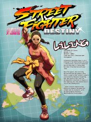 Rule 34 | 1girl, braid, brown hair, character profile, chinese clothes, english text, fighting stance, hair ornament, hairclip, highres, kung fu, liling, aged up, pantyhose, robaato, shoes, sneakers, socks over pantyhose, solo, street fighter, street fighter iii (series), twin braids