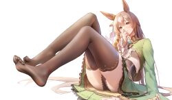 Rule 34 | 1girl, absurdres, black thighhighs, bow skirt, braid, brown eyes, brown hair, chinese commentary, commentary, corset, cropped jacket, ear ornament, feet, foot focus, foreshortening, french braid, frilled shirt, frilled sleeves, frills, green jacket, green skirt, highres, horse girl, jacket, lace, lace trim, legs, long hair, long skirt, long sleeves, multicolored hair, panties, presenting foot, satono diamond (umamusume), shirt, skirt, sleeves past fingers, sleeves past wrists, soles, streaked hair, thighhighs, thighs, toes, umamusume, underwear, very long hair, white shirt, zhenli-mari