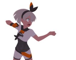 Rule 34 | 1girl, bea (pokemon), black bodysuit, black hairband, bodysuit, bodysuit under clothes, clenched hands, collared shirt, commentary request, cowboy shot, creatures (company), dark-skinned female, dark skin, dynamax band, game freak, gloves, grey eyes, grey hair, gym leader, hair between eyes, hairband, highres, kyounami, nintendo, open mouth, partially fingerless gloves, pokemon, pokemon swsh, print shirt, print shorts, shirt, short hair, short sleeves, shorts, single glove, solo, tied shirt, tongue, white background