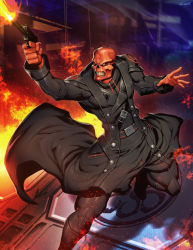 Rule 34 | 1boy, artist name, bald, boots, colored skin, fire, genzoman, gun, male focus, marvel, red skin, red skull, skull, solo, teeth, weapon, yellow eyes