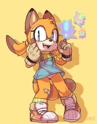 Rule 34 | !, animal ears, artist request, bandaid, blue eyes, blush, furry, gloves, marine the raccoon, overalls, panties, sega, smile, sonic (series), source request, striped clothes, striped panties, tail, underwear, wrench