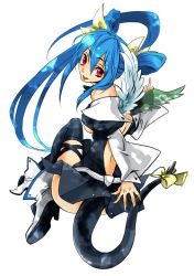 Rule 34 | 1girl, adusa, arc system works, asymmetrical wings, bad id, bad pixiv id, blue hair, bow, breasts, dizzy (guilty gear), guilty gear, hair bow, long hair, red eyes, ribbon, solo, tail, tail ornament, tail ribbon, thighhighs, underboob, wings
