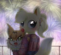 Rule 34 | cat, digimon, digimon (creature), fireworks, green eyes, happy, meicoomon, smile, solo