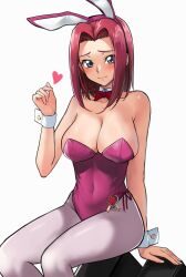 Rule 34 | 1girl, animal ears, bare shoulders, blue eyes, blush, breasts, cleavage, code geass, hashtag only commentary, hetero, highres, kouzuki kallen, large breasts, leotard, looking at viewer, pantyhose, playboy bunny, rabbit ears, red hair, short hair, solo, yoo tenchi