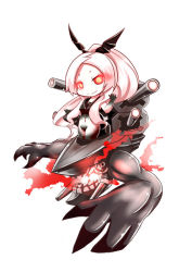 Rule 34 | 10s, 1girl, abyssal ship, armored aircraft carrier oni, chibi, colored skin, erusen (des-arms), kantai collection, long hair, looking at viewer, machinery, navel, open mouth, ponytail, red eyes, solo, turret, white hair, white skin