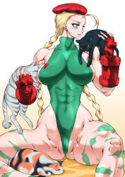 Rule 34 | 1girl, absurdres, beret, breasts, cammy white, cat, hat, highres, large breasts, street fighter, yuri ai
