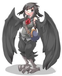 Rule 34 | black eyes, black hair, feathers, frfr, glasses, harpy, monster girl, original, wings