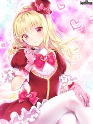 Rule 34 | blonde hair, blush, dress, hairband, long hair, official art, psychic hearts, red eyes