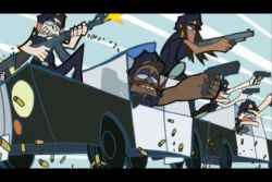 Rule 34 | aircraft, animated, battle, blonde hair, bullet, car, chasing, chuck (psg), gun, helicopter, long hair, motor vehicle, panty &amp; stocking with garterbelt, panty (psg), police, police car, sound, stocking (psg), tagme, video, weapon