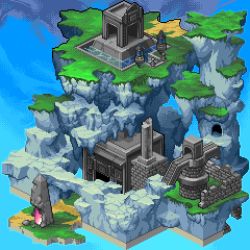 Rule 34 | blue sky, bridge, cave, cliff, day, floating island, grass, jenkin (shige35), lowres, no humans, original, pillar, pixel art, scenery, sky, stairs, stone wall, wall, water
