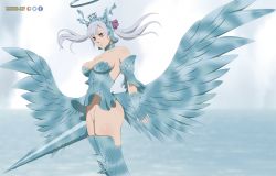 Rule 34 | 1girl, black clover, breasts, female focus, large breasts, long hair, mandio art, no panties, noelle silva, pussy, saint valkyrie armor, silver hair, solo, standing, thick thighs, thighs, twintails, valkyrie, wide hips, wings