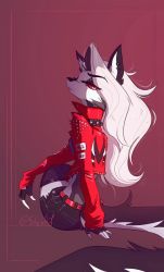 Rule 34 | animal ears, furry, furry female, helluva boss, highres, jacket, looking at viewer, loona (helluva boss), red jacket, silcia, tail, wolf ears, wolf girl, wolf tail