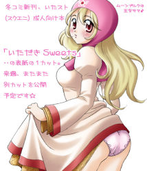 Rule 34 | ass, blonde hair, blush, chunsoft, clothes lift, dragon quest, dragon quest ii, dress, dress lift, enix, long hair, lowres, panties, princess of moonbrook, purple eyes, solo, translation request, underwear