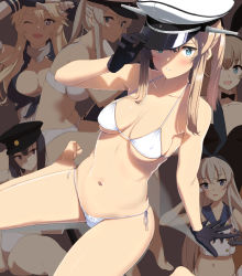 Rule 34 | 10s, 5girls, :d, absurdres, adjusting clothes, adjusting headwear, akitsu maru (kancolle), anchor hair ornament, animal ears, arm support, arm up, armlet, armpits, arms up, bare arms, bare legs, bare shoulders, barefoot, bikini, bismarck (kancolle), black bow, black bowtie, black gloves, black hair, black hat, black legwear, black leotard, black panties, blonde hair, blue eyes, blue gloves, blunt bangs, blush, bow, bow panties, bowtie, bra, breasts, breasts apart, buttons, chain, cleavage, clenched hand, clothes writing, collage, collage background, collarbone, corset, covered erect nipples, crop top, detached collar, eight tohyama, elbow gloves, expressionless, eyes visible through hair, fake animal ears, feet, fingerless gloves, from above, from side, front-tie top, gloves, graf zeppelin (kancolle), grey background, hair between eyes, hair ornament, hairband, hand gesture, hand on own hip, happy, hat, headgear, high collar, high ponytail, highleg, highleg panties, highres, holding, holding weapon, iowa (kancolle), kantai collection, katana, kumano (kancolle), large breasts, leaning back, leaning forward, leotard, light brown hair, long hair, looking at viewer, looking to the side, looking up, medallion, medium breasts, military, military uniform, miniskirt, multiple girls, multiple views, naval uniform, navel, neckerchief, no bra, no pants, one eye closed, open clothes, open hand, open mouth, open shirt, panties, pantyhose, parted bangs, parted lips, peaked cap, petite, playboy bunny, ponytail, purple eyes, rabbit ears, sailor collar, see-through, shadow, shimakaze (kancolle), shirt, short hair, side-tie bikini bottom, sideboob, sidelocks, simple background, sitting, skirt, small breasts, smile, soles, solo focus, spread legs, standing, star-shaped pupils, star (symbol), stomach, strapless, strapless leotard, string bikini, swimsuit, sword, symbol-shaped pupils, teeth, thighs, toe scrunch, toes, toned, tongue, tsurime, twintails, unbuttoned, underboob, underbust, underwear, underwear only, uniform, wariza, waving, weapon, white bikini, white bow, white bra, white gloves, white hat, white panties, wrist cuffs