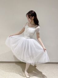 Rule 34 | 1girl, ballerina, breasts, dress, highres, photo (medium), small breasts, white dress, yoshida rino