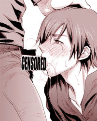 2boys blush censored cum erection fellatio gundam gundam_msv hand_on_head johnny_ridden male_focus monochrome multiple_boys oral penis steam sweat uma_lightning upper_body white_background yaoi