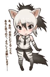 Rule 34 | 1girl, aardwolf (kemono friends), animal ears, bare shoulders, black eyes, blush, elbow gloves, extra ears, gloves, grey hair, highres, kemono friends, long hair, looking at viewer, necktie, official art, open mouth, pantyhose, shirt, shoes, shorts, sleeveless, sleeveless shirt, solo, tachi-e, tail, transparent background, wolf ears, wolf girl, wolf tail, yoshizaki mine