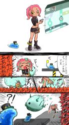 Rule 34 | !?, &gt; &lt;, 1girl, anger vein, asymmetrical clothes, black hat, blush, c.q. cumber (splatoon), comic, commentary request, dark skin, enutsuu, gameplay mechanics, hat, highres, holding, holding whistle, ink, midriff, nintendo, octoling, octoling player character, open mouth, sea cucumber, splatoon (series), splatoon 2, splatoon 2: octo expansion, squidbeak splatoon, tearing up, tentacle hair, throwing, translation request, trembling, whistle, yellow eyes